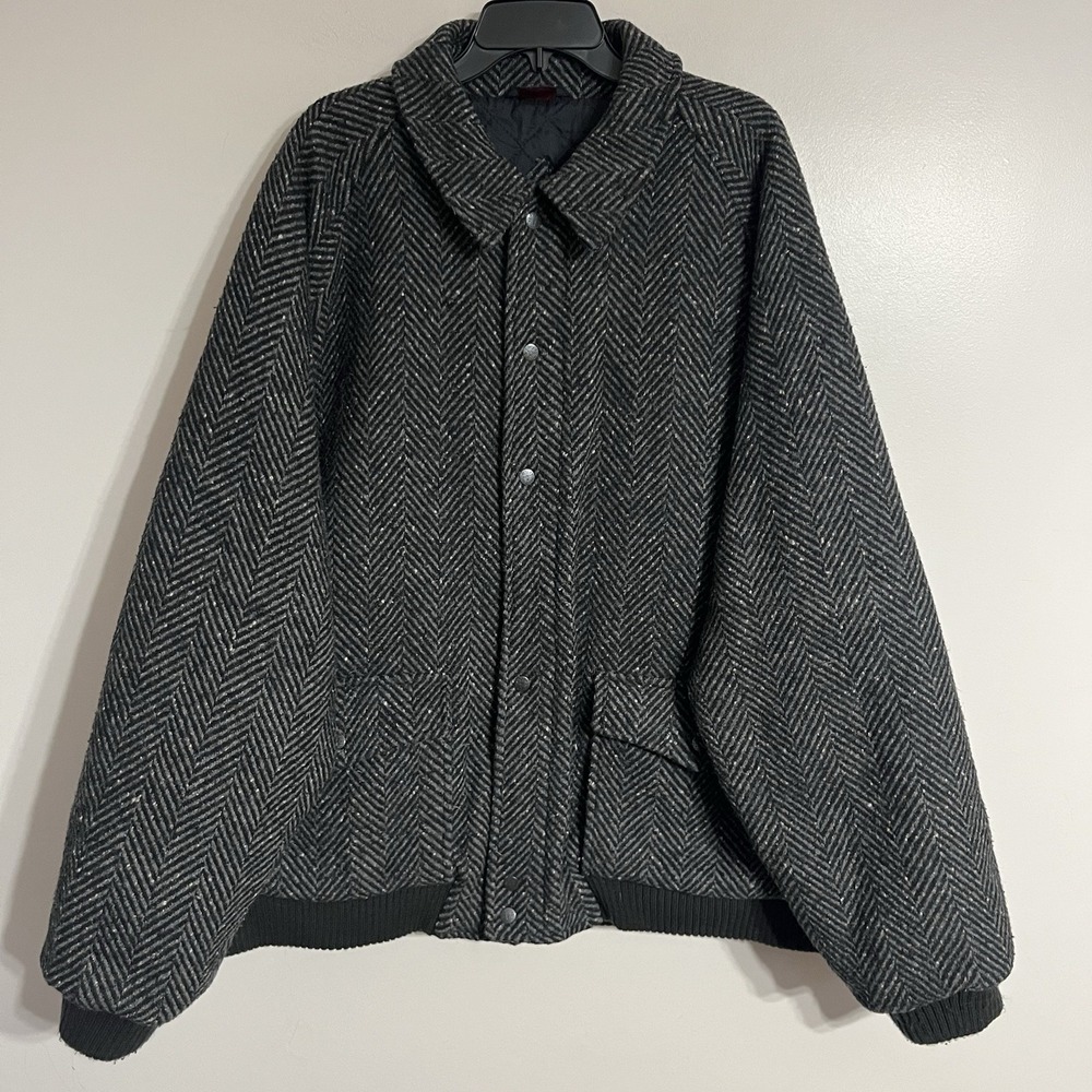 Sergio Valente Vintage Men's Wool Blend Herringbone Bomber Jacket Size 3X Tall